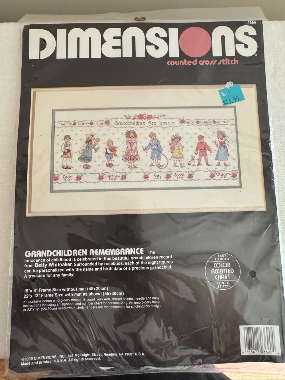 Vintage 90’s Dimensions Cross Stitch Kit Grandchildren Remembrance 3690 New Kit